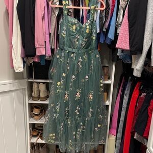 Floral Embroidered Green Dress